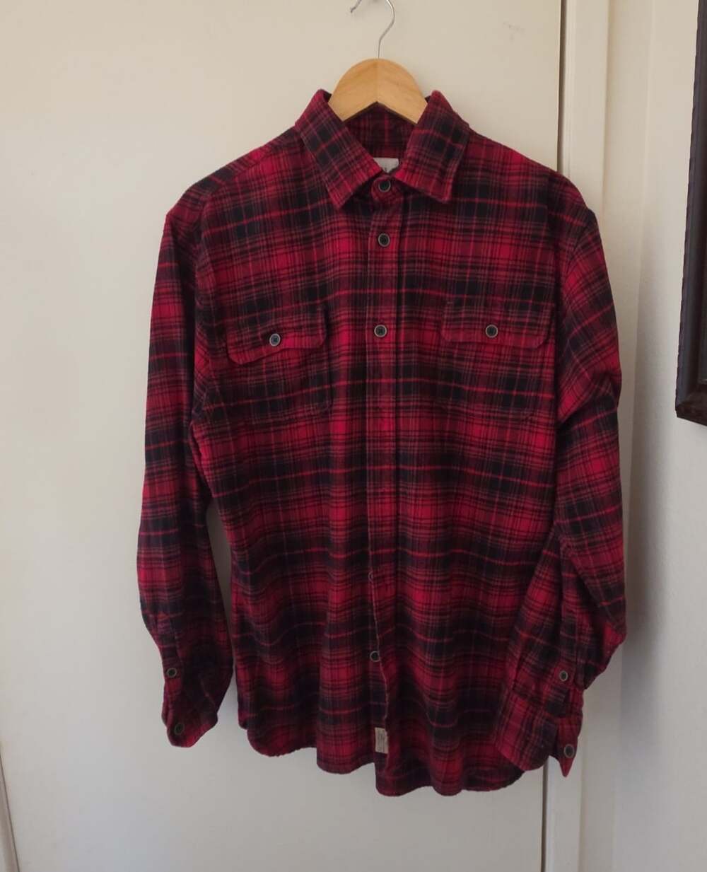 Jachs Long Sleeve Plannel Shirt Red Black Plaid Cotton